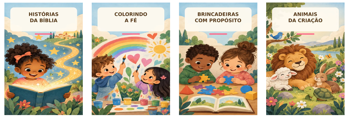 Quatro capas exclusivas da Coleção Letrinhas de Fé